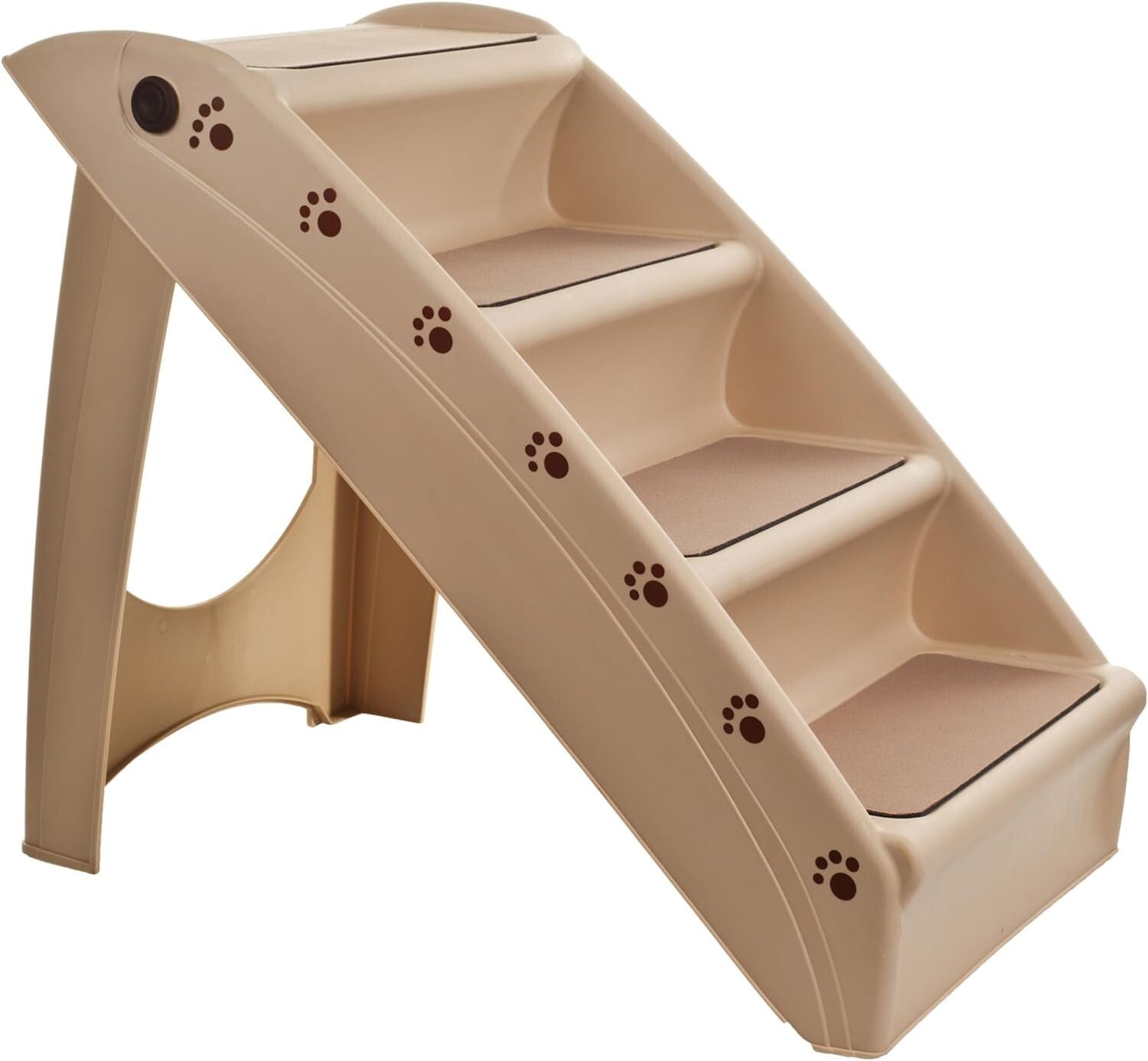 Sturdy 4-Step Folding Pet Stairs for Dogs and Cats - Tan Color Convenience