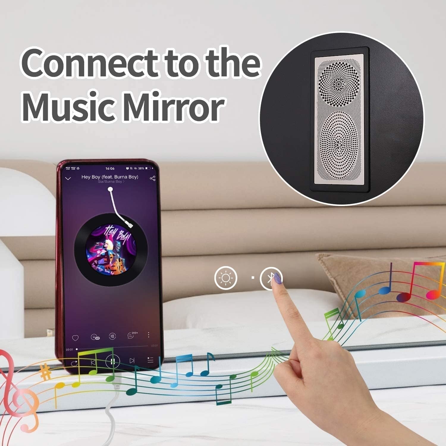 Bluetooth Vanity Mirror with Touch Sensor and 10X Magnifying - Wall or Tabletop