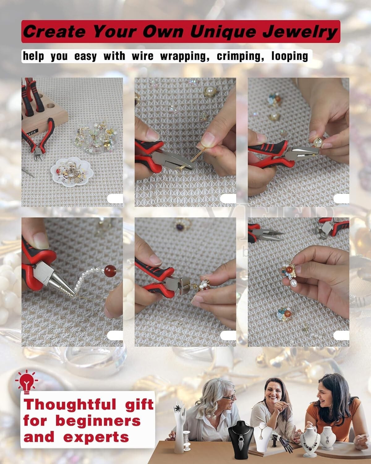 Durable Jewelry Pliers Set - 8 Essential Tools for Beading, Wire Wrapping & More