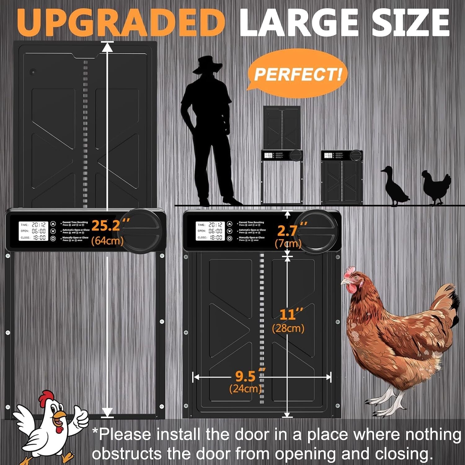Large Automatic Poultry Door with Timer & User-Friendly LCD - Ideal for Any Coop