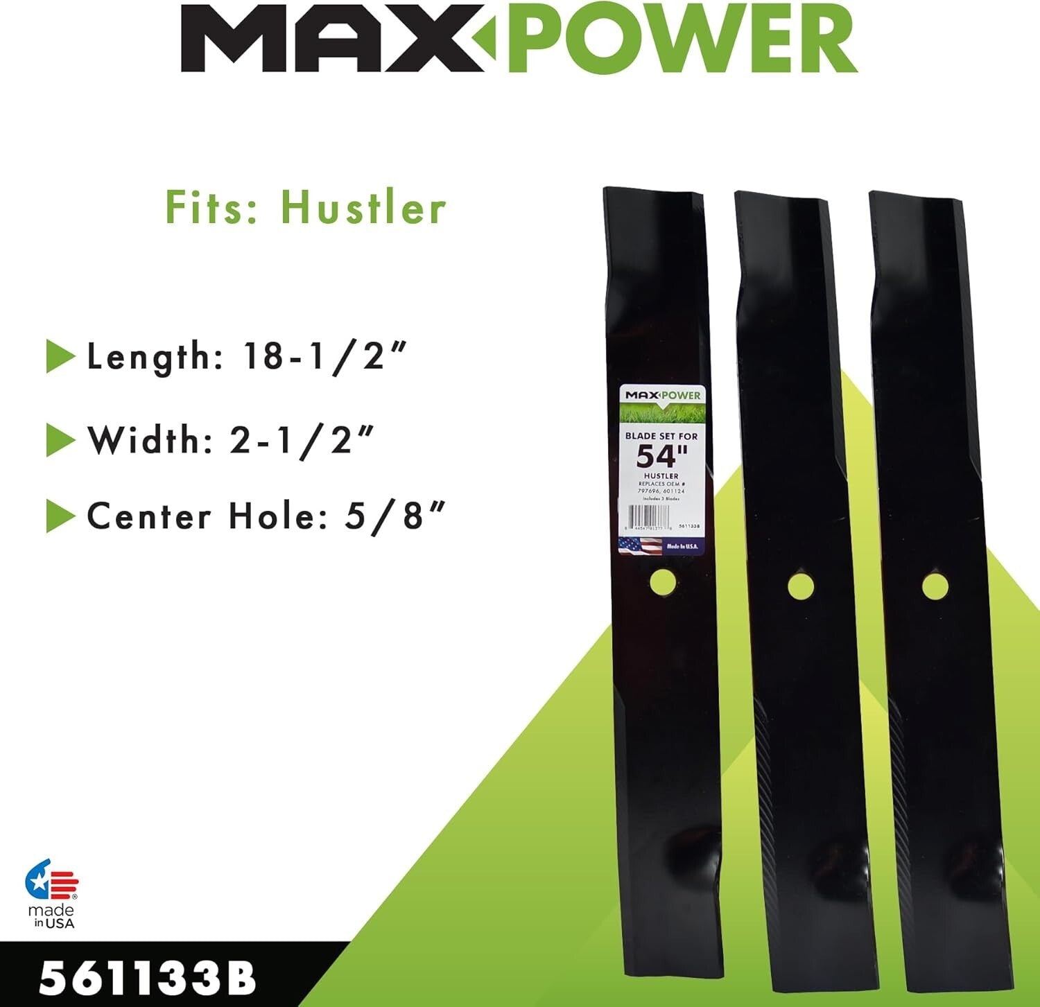 Precision 3-Blade Set for 54 in. Hustler Mowers - Replaces OEM 601124 & 797696