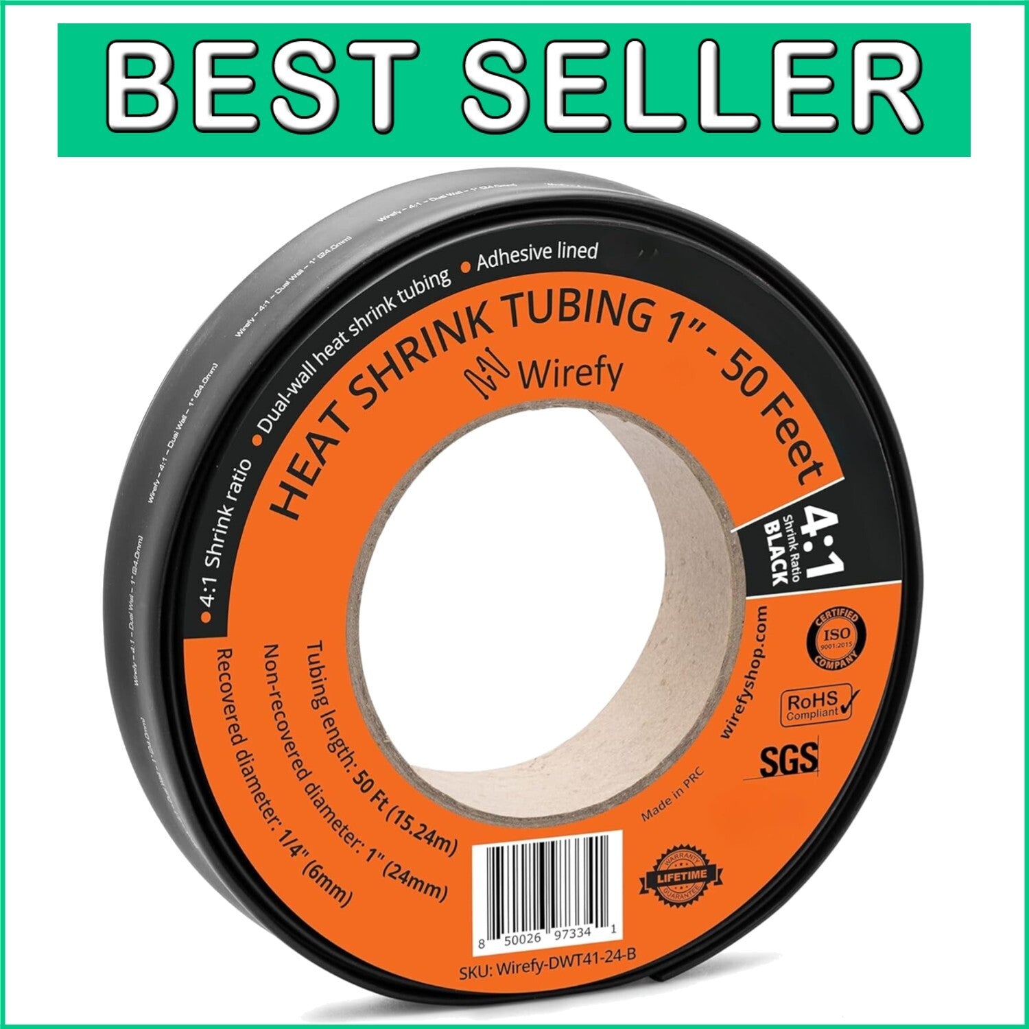 1" Adhesive-Lined Heat Shrink Tubing - 50 Feet of Industrial Strength - Black