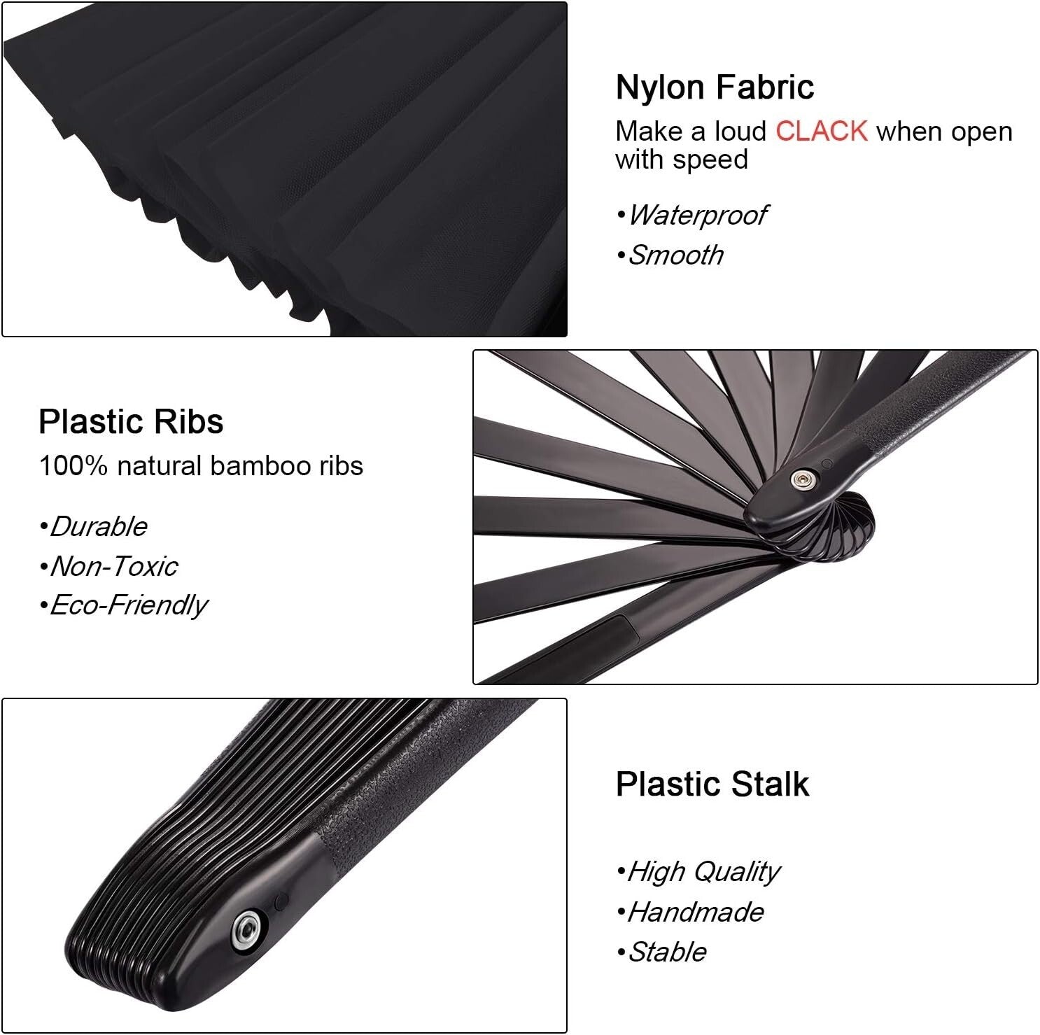 Stylish Handheld Tai Ji Fans - 6 Reusable Black Folding Fans for All Occasions