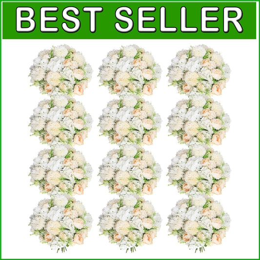 Beautiful 12 Bouquet Silk Peonies - Champagne White Floral Arrangement