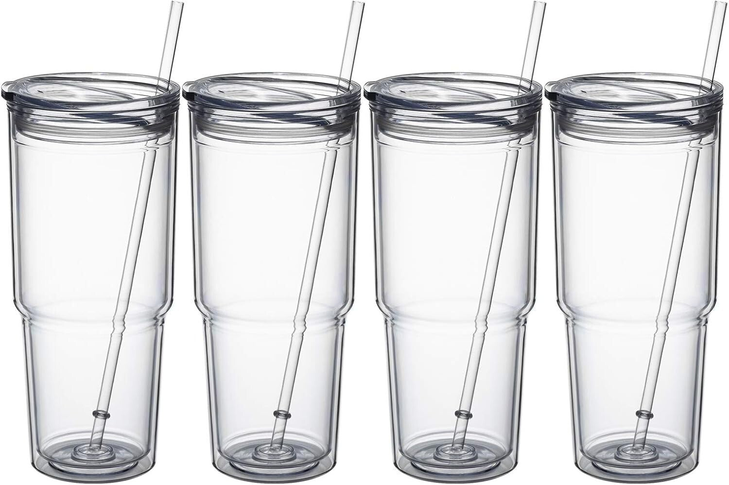 Durable 30oz Insulated Tumblers with Lids - Ideal for Cold Drinks, 4 Pack