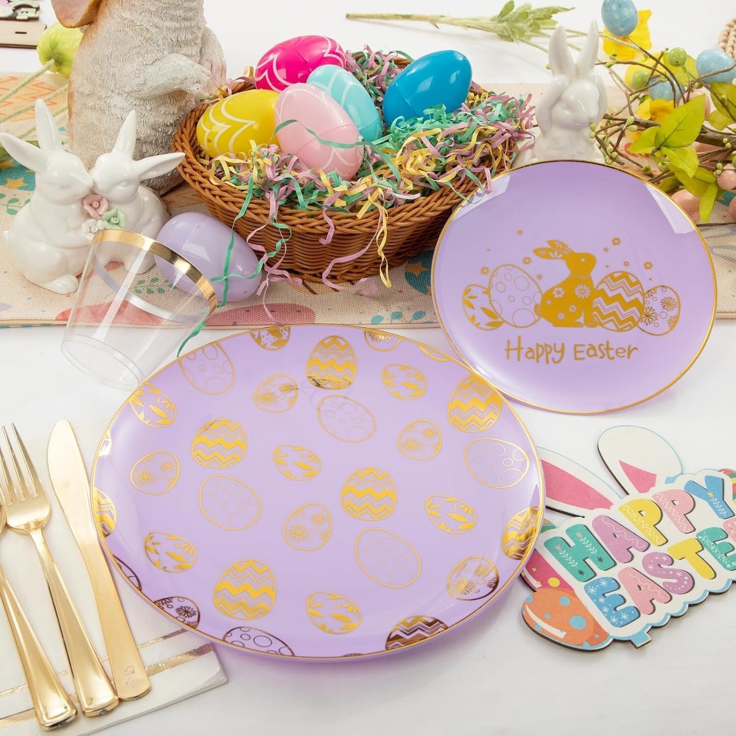 175 Count Easter Themed Plates, Cups & Silverware - Elegant Party Essentials
