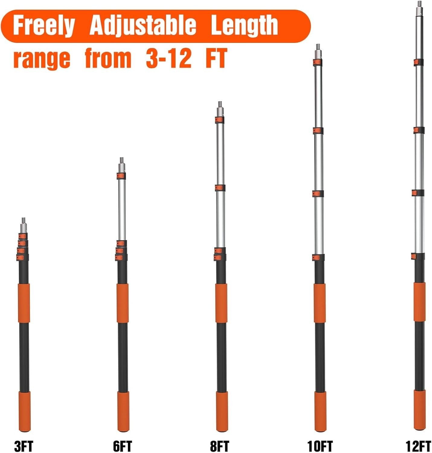 Versatile Telescoping Extension Pole 3-12FT - Ideal for Cleaning & Painting