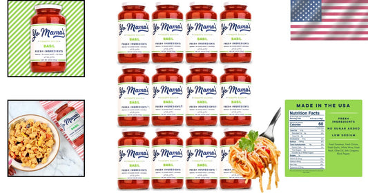 Gourmet Vegan Tomato Basil Pasta Sauce - 12 Count - Low Sodium & Low Glycemic