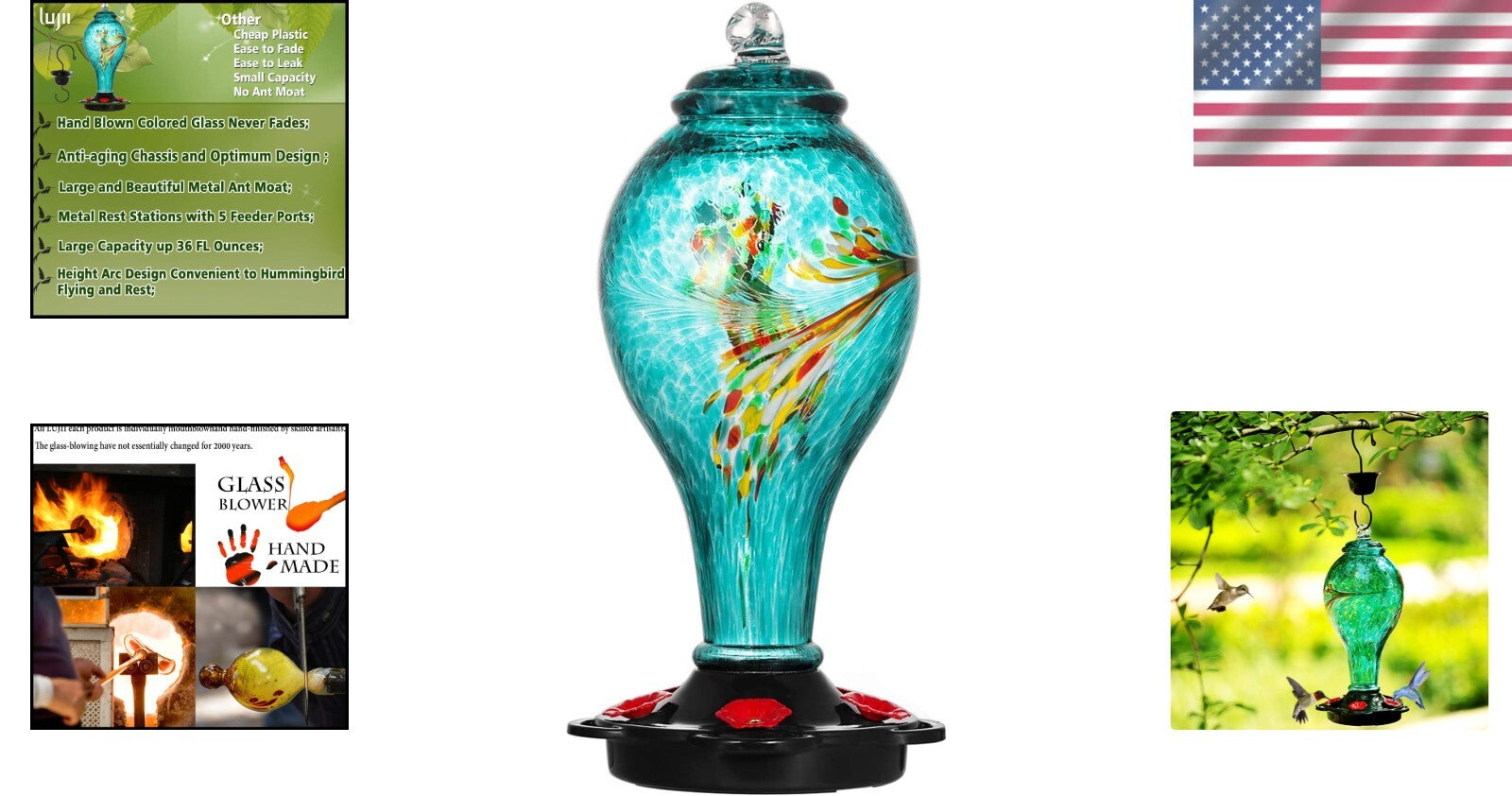 Durable 36oz Hanging Hummingbird Feeder with Easy Clean Design & Ant Barrier