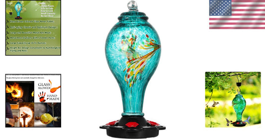 Durable 36oz Hanging Hummingbird Feeder with Easy Clean Design & Ant Barrier