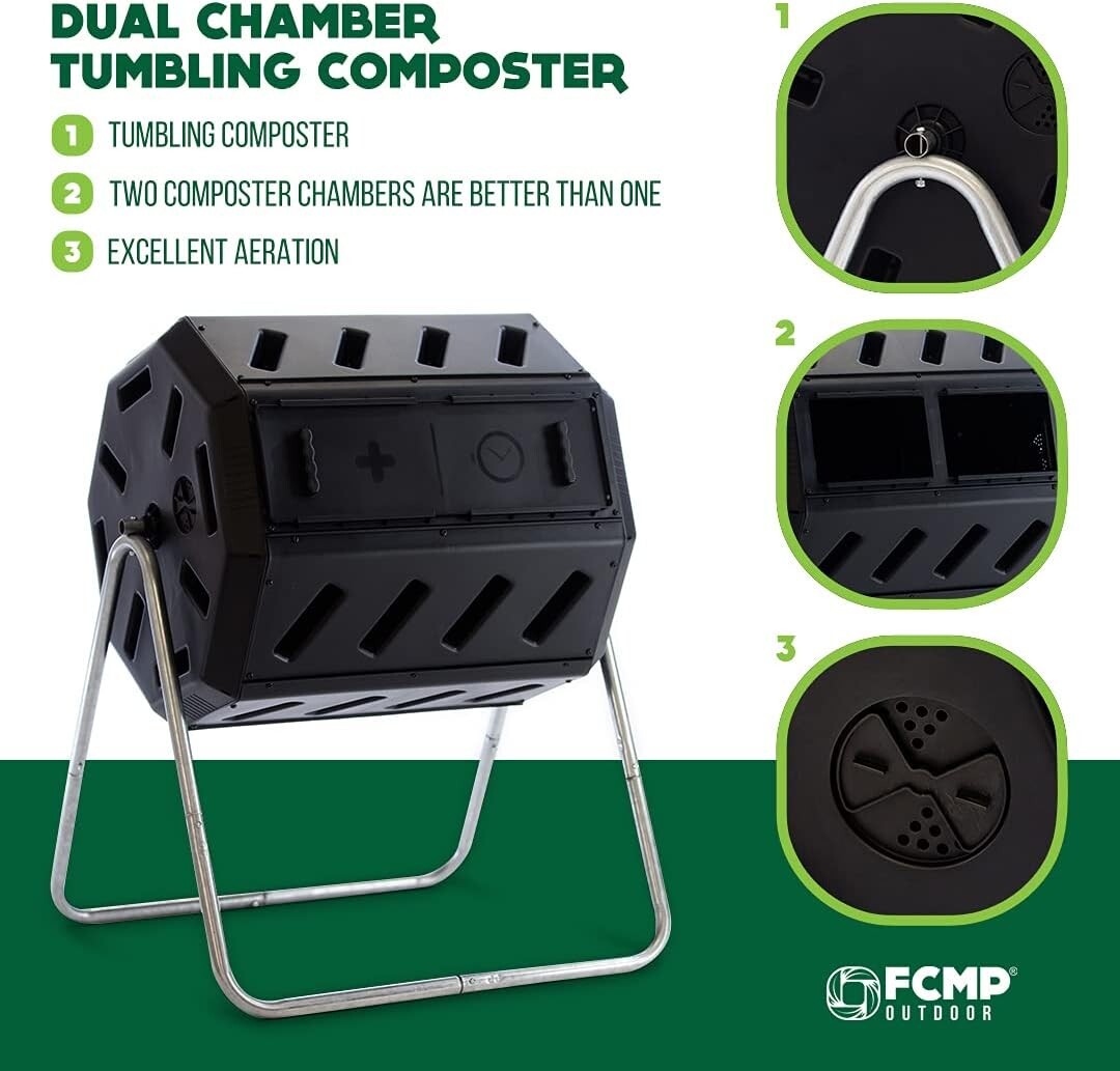 Durable Rotating Compost Tumbler with Two Chambers - Perfect for Organic Waste