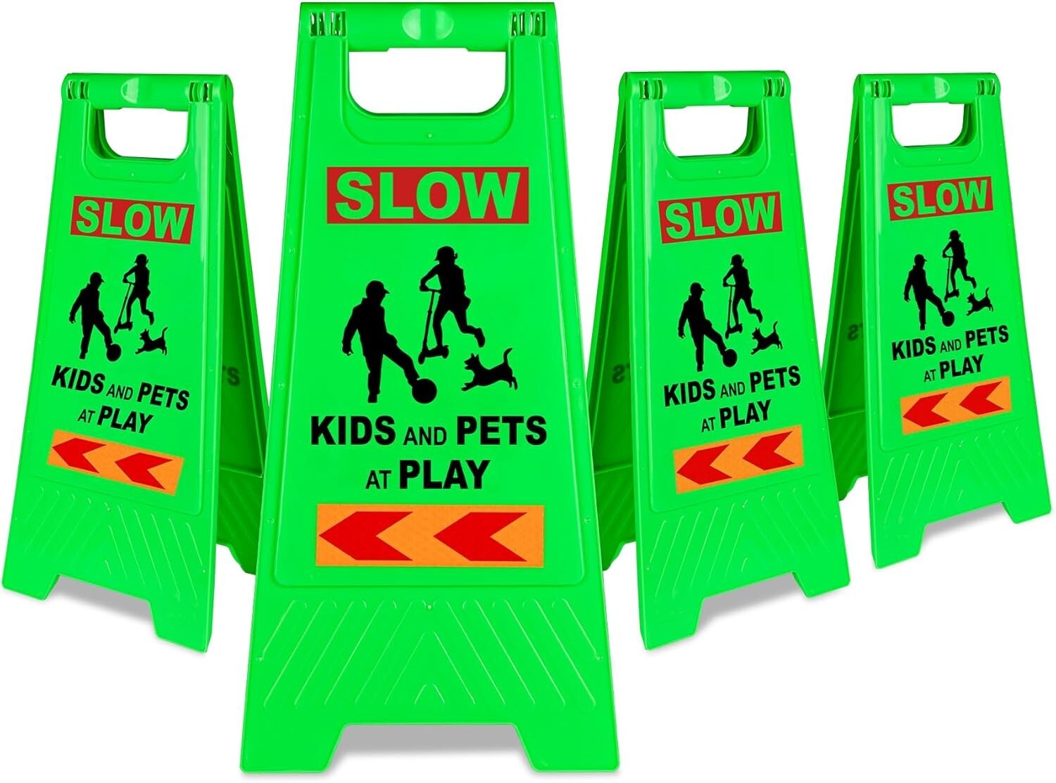 2-Sided Reflective Kids At Play Warning Sign - Foldable & Lightweight, 4 Pack