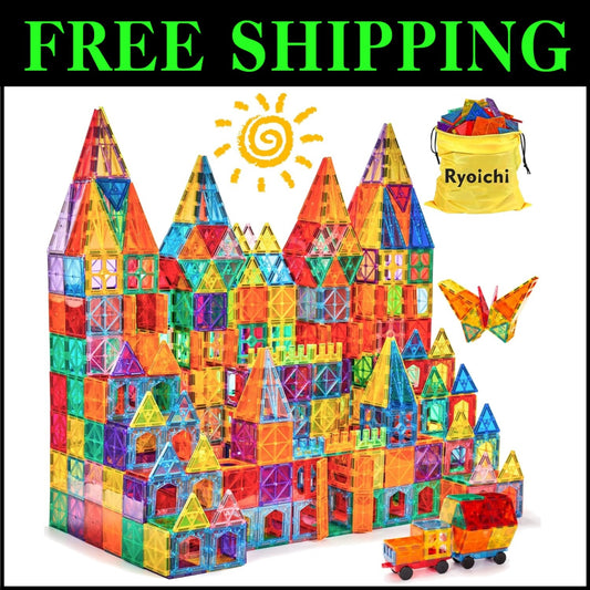 138PCS Magnetic Building Tiles with 2 Cars - STEM Educational Toy for Ages 3-9