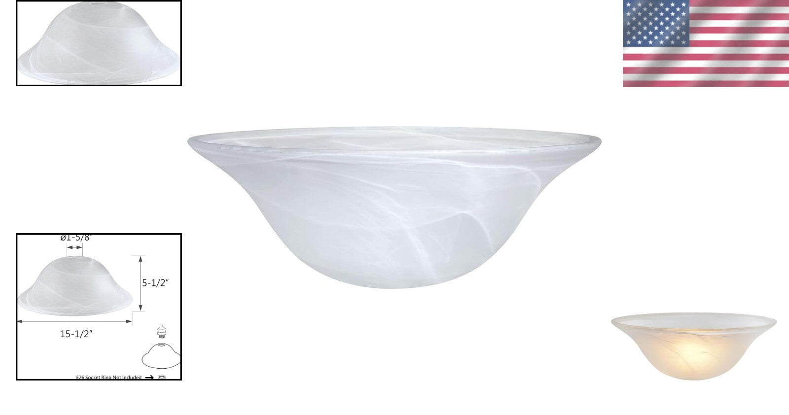 Etched Alabaster Replacement Glass Shade for Torchiere & Pendant Lights - 15.5"