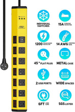 Load image into Gallery viewer, Versatile 6-Outlet Power Strip with USB &amp; Individual Controls for Home or Garage