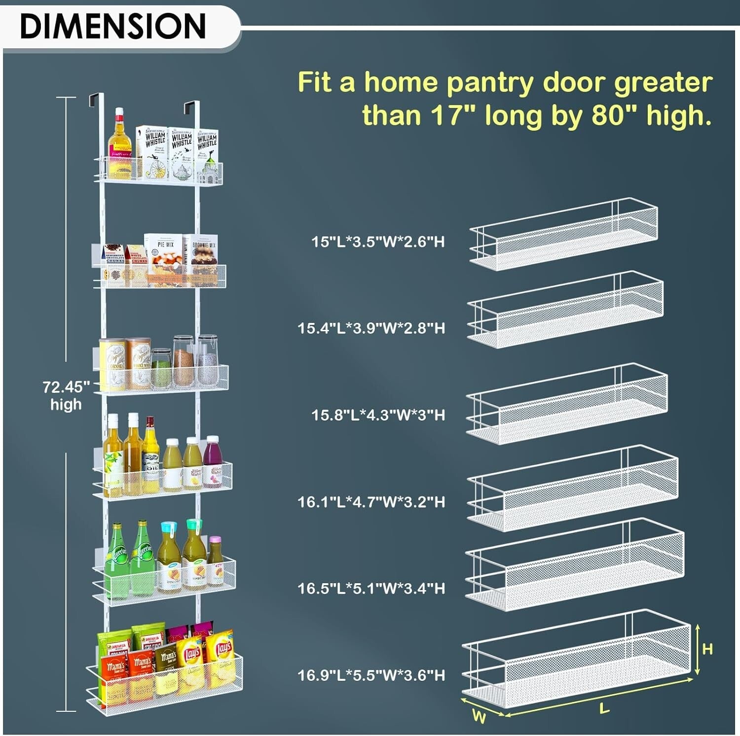 Large Capacity Wall Mounted Pantry Organizer: 6-Tier Storage Solution in White