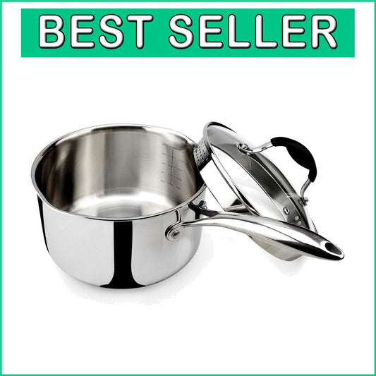 Elegant Tri-Ply Stainless Steel Cooking Pot with Dual Pour Spouts & Strainer Lid