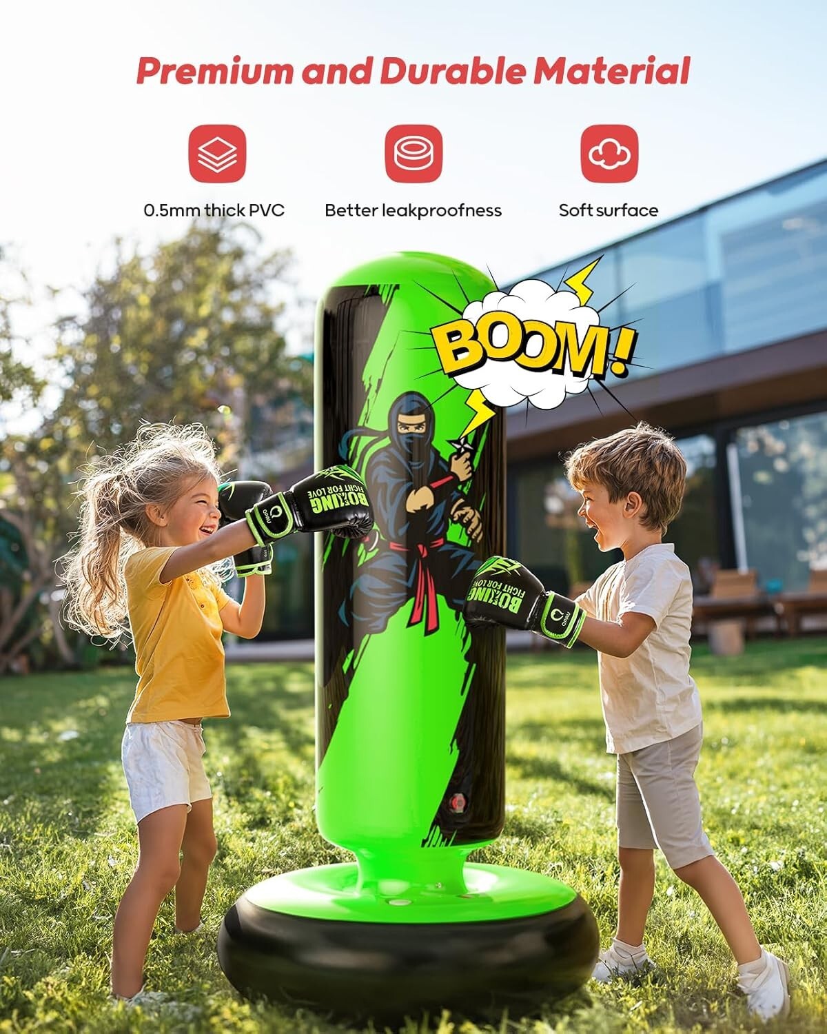 Kids Inflatable Punching Bag - Durable 66-Inch Boxing Set with Gloves & Pump