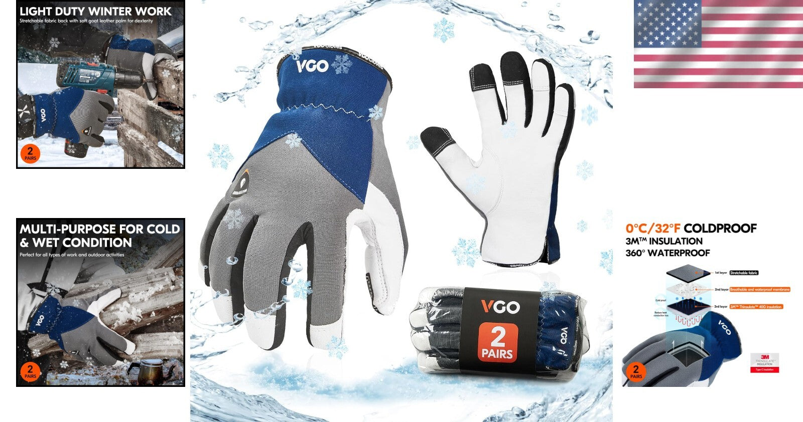 Ergonomic Winter Work Gloves - Thinsulate Insulated Leather, Touchscreen Ready
