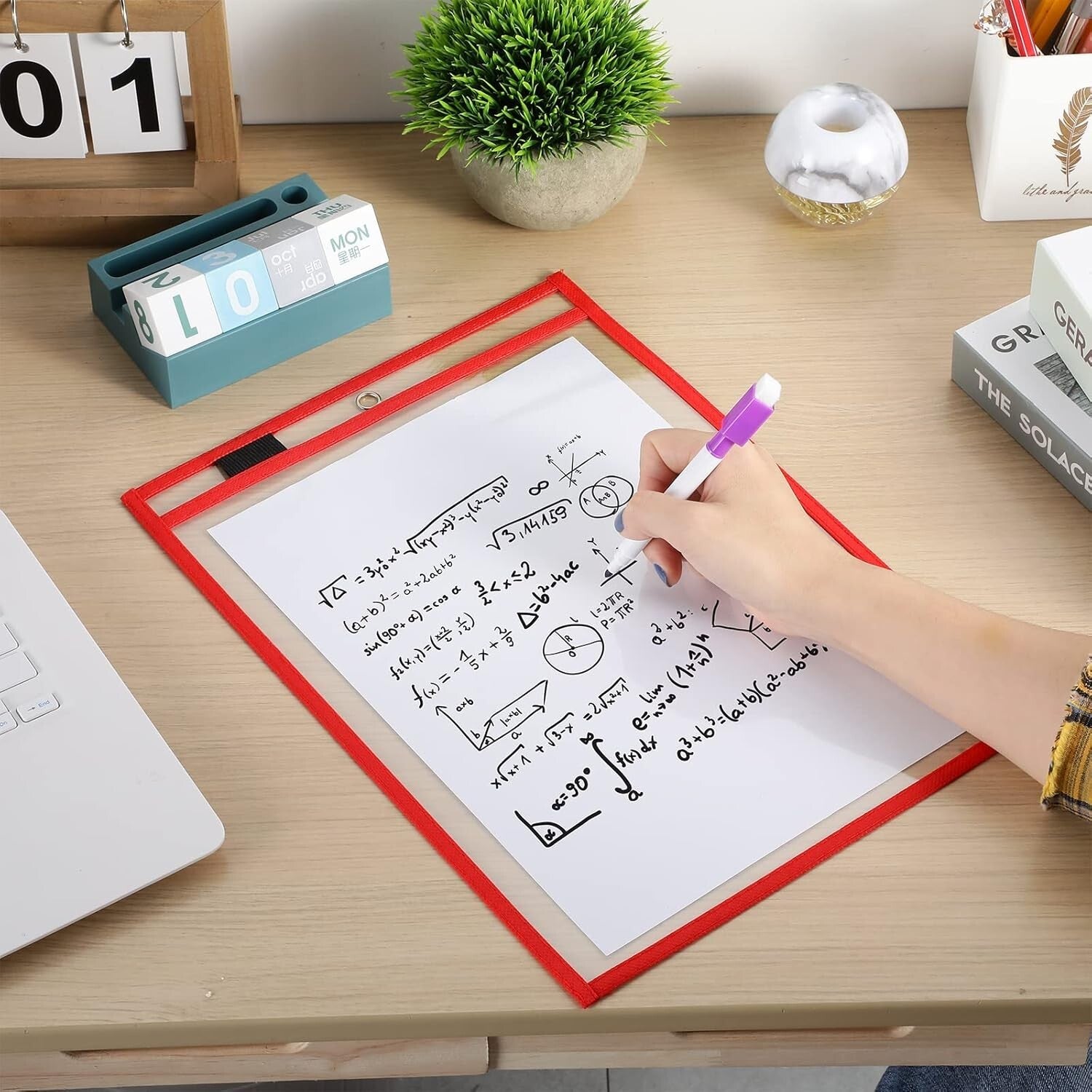 50 Clear Dry Erase Pockets - 14x10 Inch Ticket Holders for Classroom & Shop Use