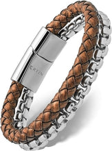 Load image into Gallery viewer, Artisan Handcrafted Brown Leather Bracelet with Silver Chain – Medium Size