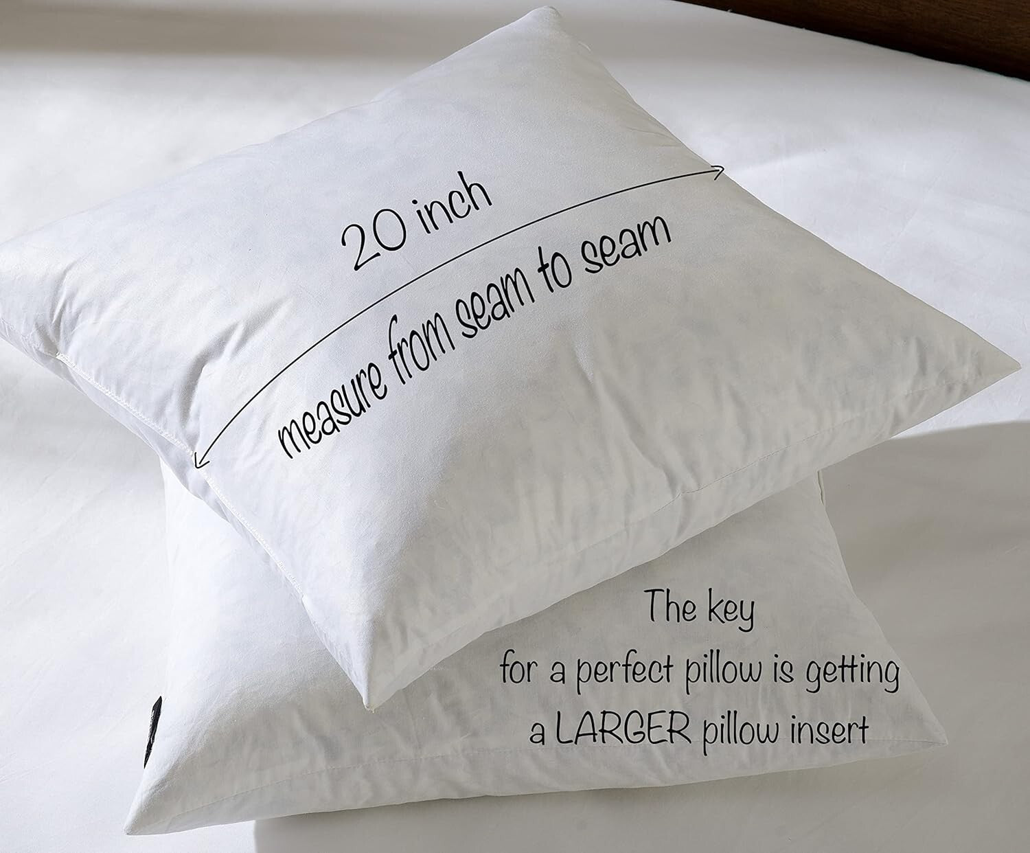 Set of 2 Down Feather 20x20 Throw Pillow Inserts in Durable Cotton Fabric