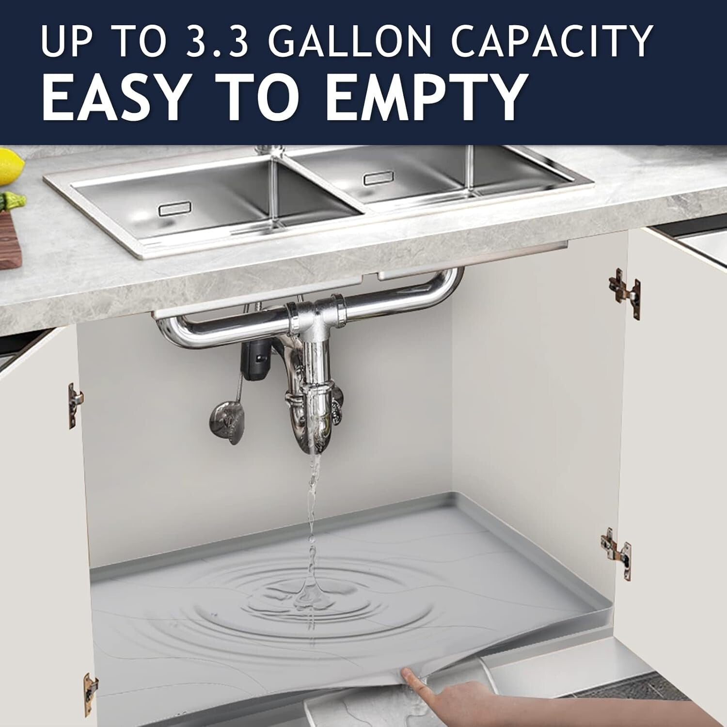 Extra Thick Non-Slip Silicone Under Sink Mat 34” x 22” - Grey Cabinet Protector