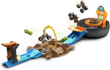 Load image into Gallery viewer, 5-in-1 Monster Trucks Tire Arena - Launcher, Stunt Flip, 2 Mini Cars Included