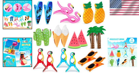 Portable 20 Pcs Beach Clip Set - Colorful Towel Holders for Chair & Pool