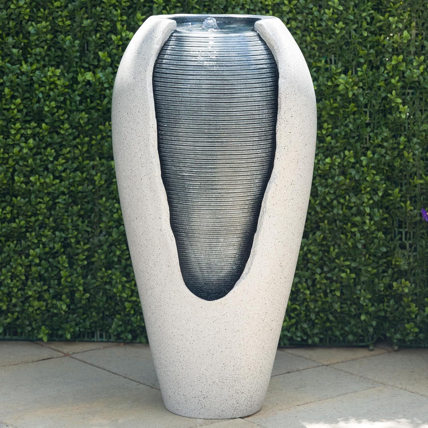 Versatile 29" LED Illuminated Ribbed Jar Fountain for Indoor/Outdoor Relaxation