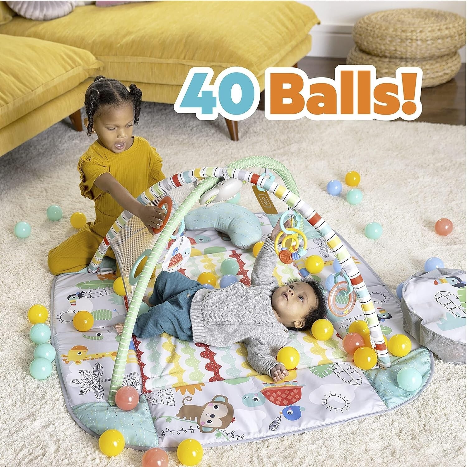 5-in-1 Tropical Green Baby Gym & Ball Pit - Engaging Play Mat for Toddlers