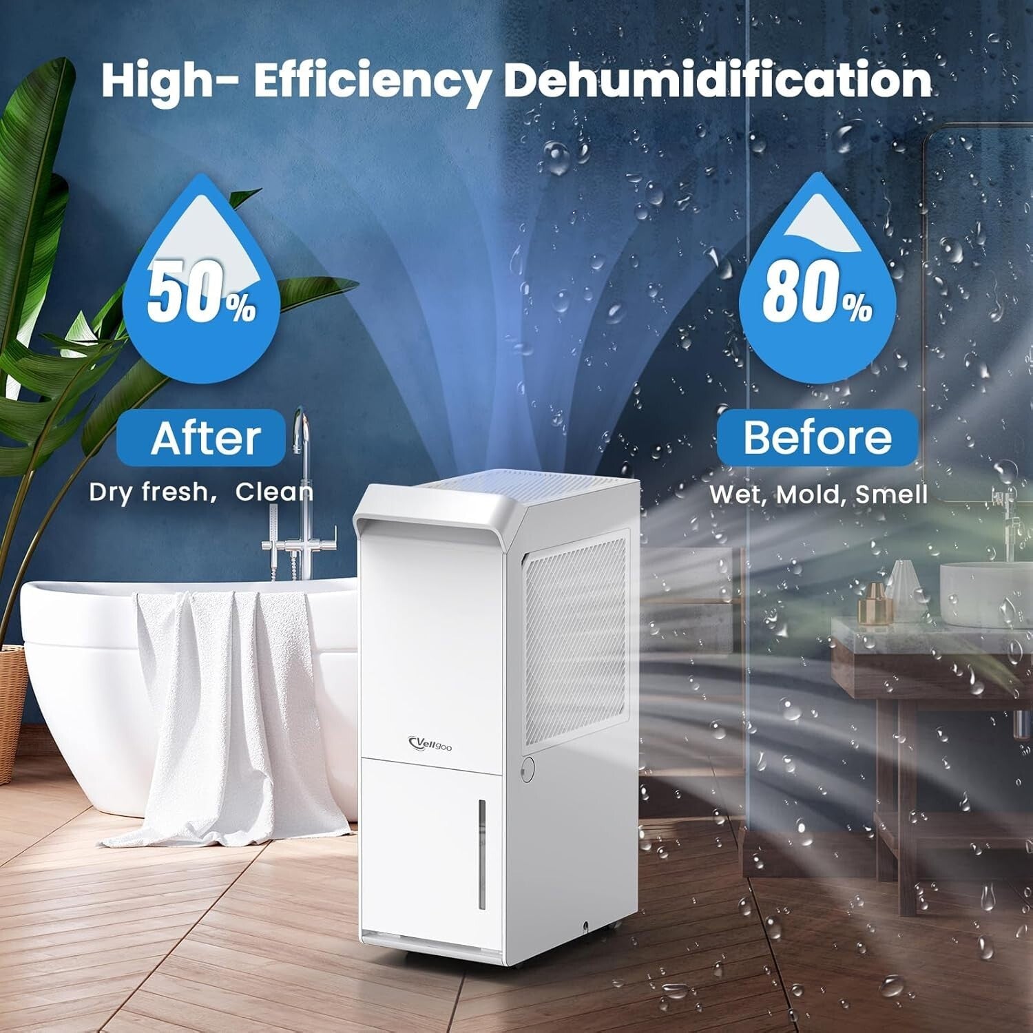 Energy Star 2024 Dehumidifier 52 Pints for 4500 Sq.Ft Spaces - Drain Hose Inc...