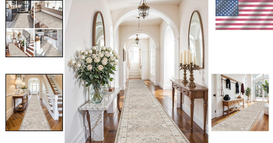 3' x 20' Elegant Vintage Runner Rug - Lightweight, Washable & Non-Slip Design