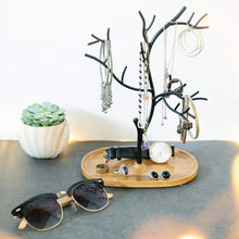 Load image into Gallery viewer, Fashionable Jewelry Organizer with Tree Design &amp; Freestanding Bamboo Dish Base