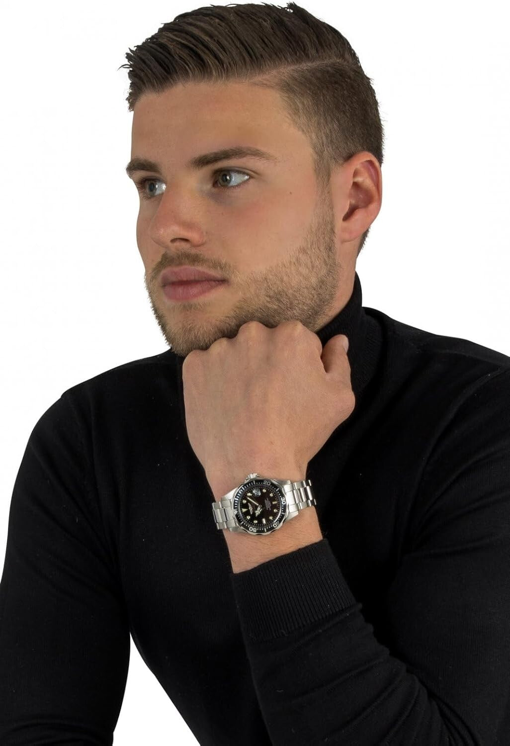 Elegant Men's 37.5mm Stainless Steel Diving Watch with Luminous Markers & Bezel