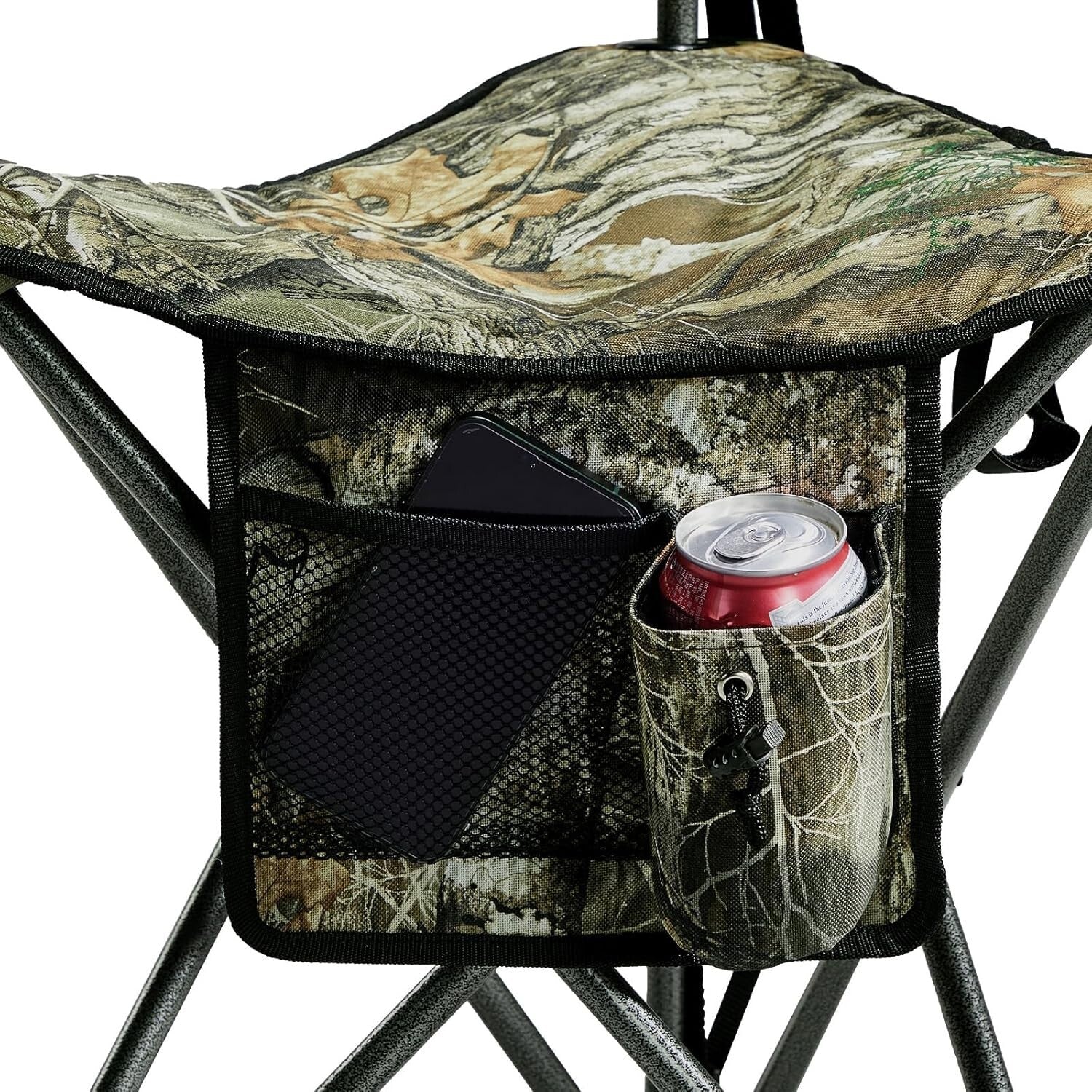Lightweight Camo Tripod Stool with Backrest - Portable Camping Chair for 225 lbs