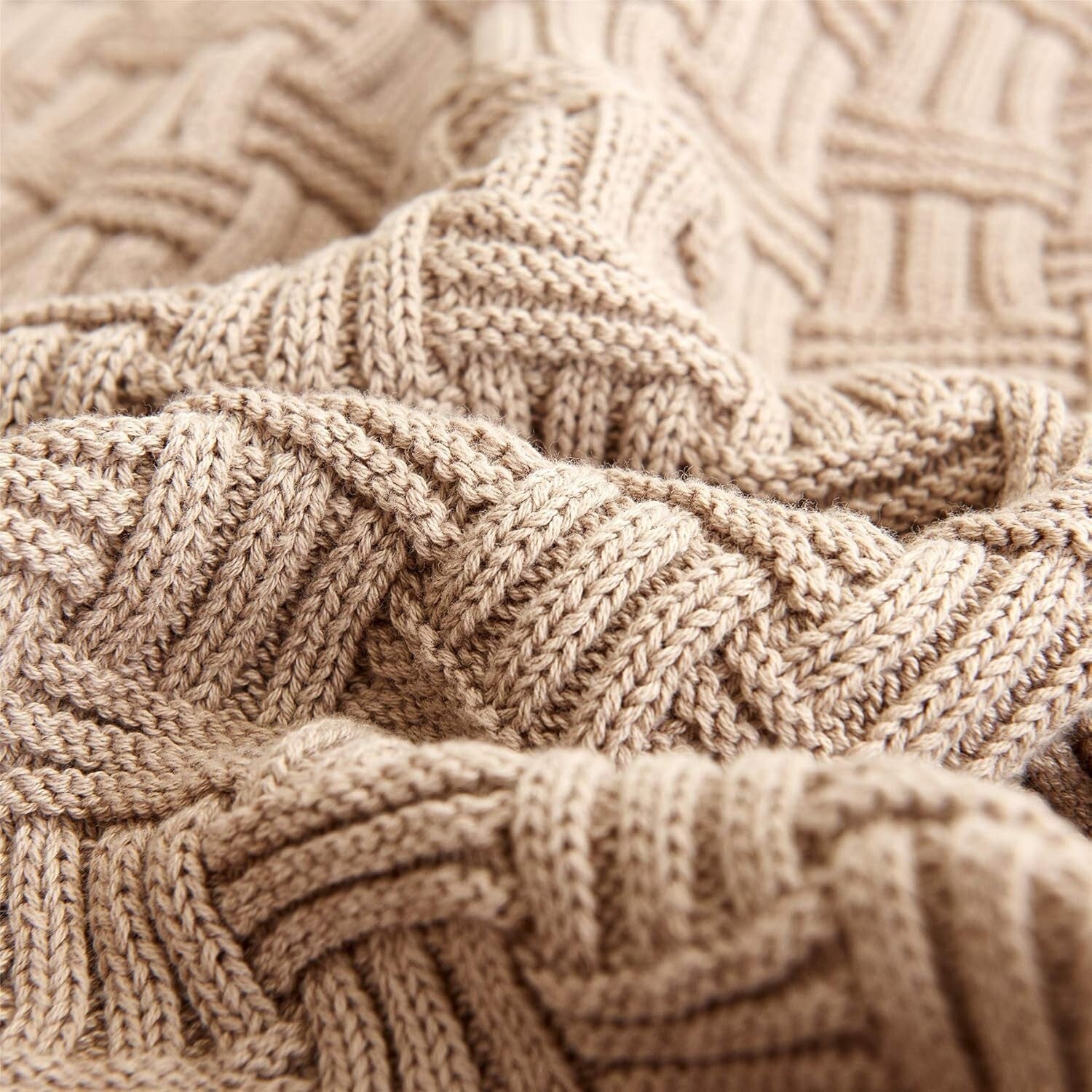 Elegant 60x80 Cotton Khaki Cable Knit Throw Blanket - Perfect for Snuggling