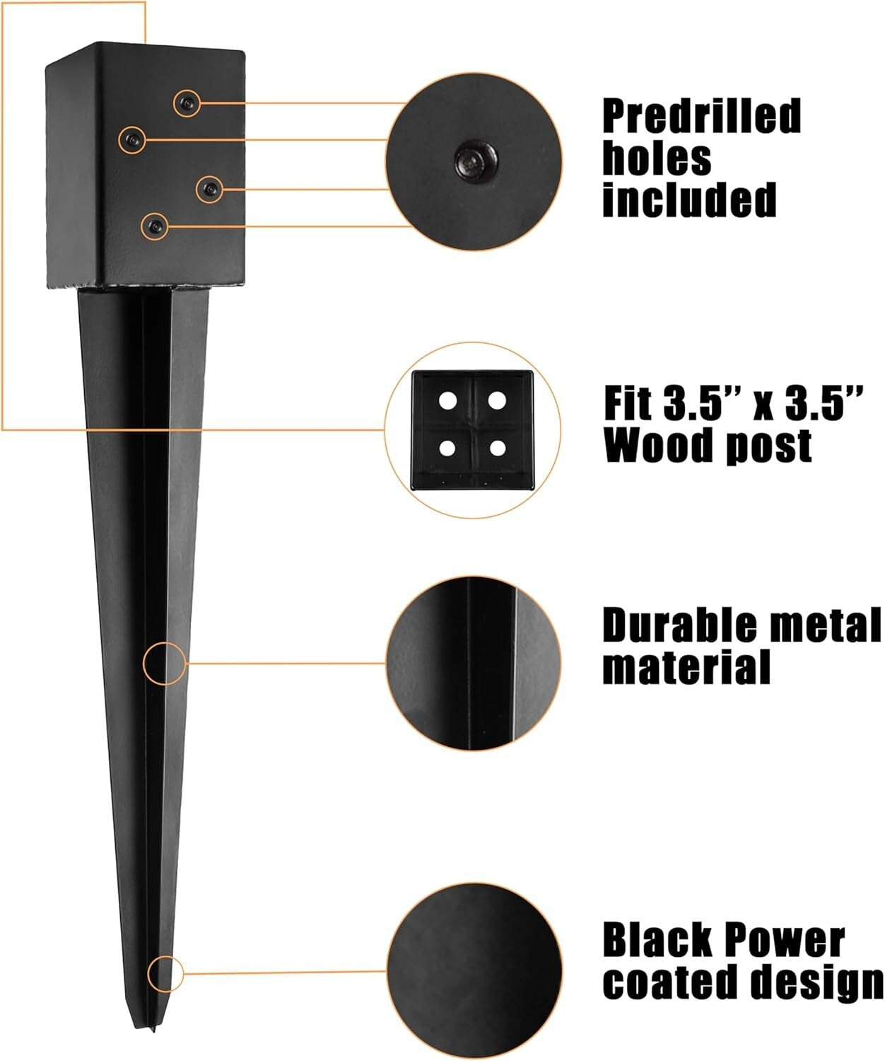 Heavy-Duty 8 Pack Black Metal Post Anchors - Quick Install for Mailbox or Fence