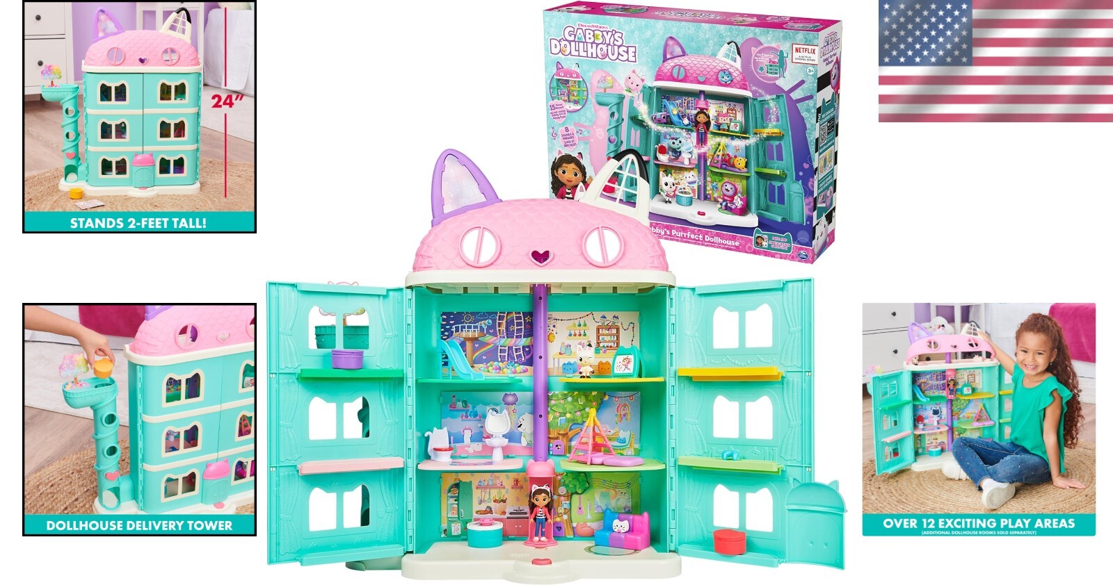 Gabby's Dollhouse - Massive 2ft Playset with Sound Effects & Collectible Figures