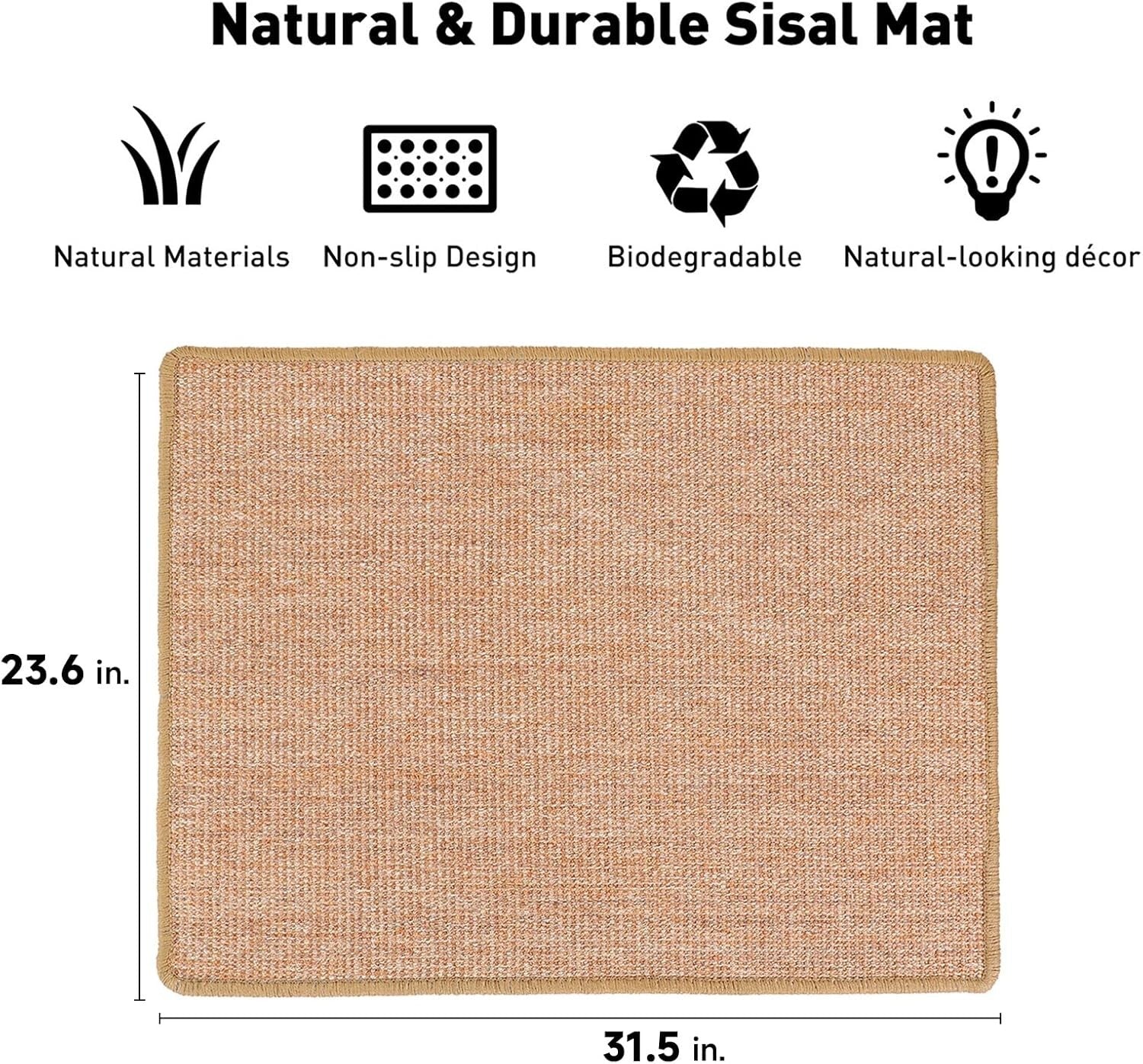 Anti-Skid Cat Scratch Mat - 23.6 x 31.5 Inch Sisal Rug for Furniture Protection