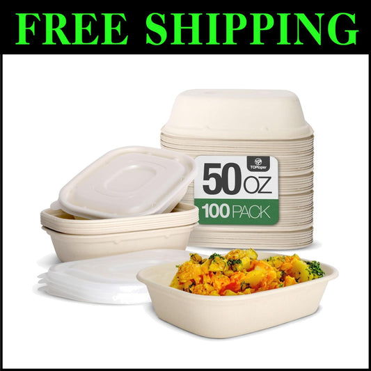 Disposable 100 Pack 50 Oz Paper Bowls, Leakproof & Durable for Hot or Cold Foods