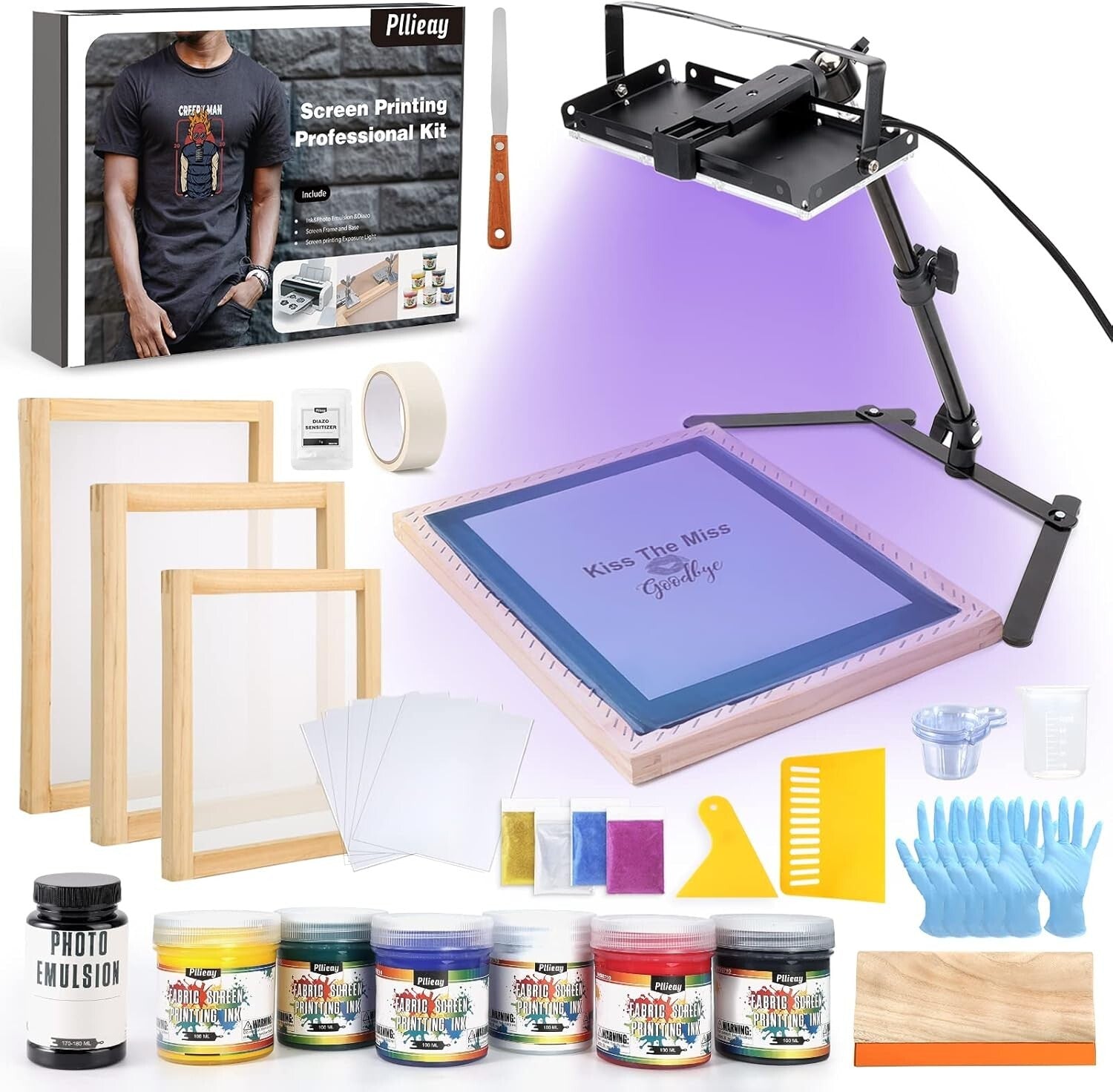 Creative 60-Piece Screen Printing Set with LED Lamp & Complete Accessories