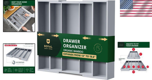 Elegant Bamboo Kitchen Drawer Organizer - Adjustable Silverware and Utensil Tray