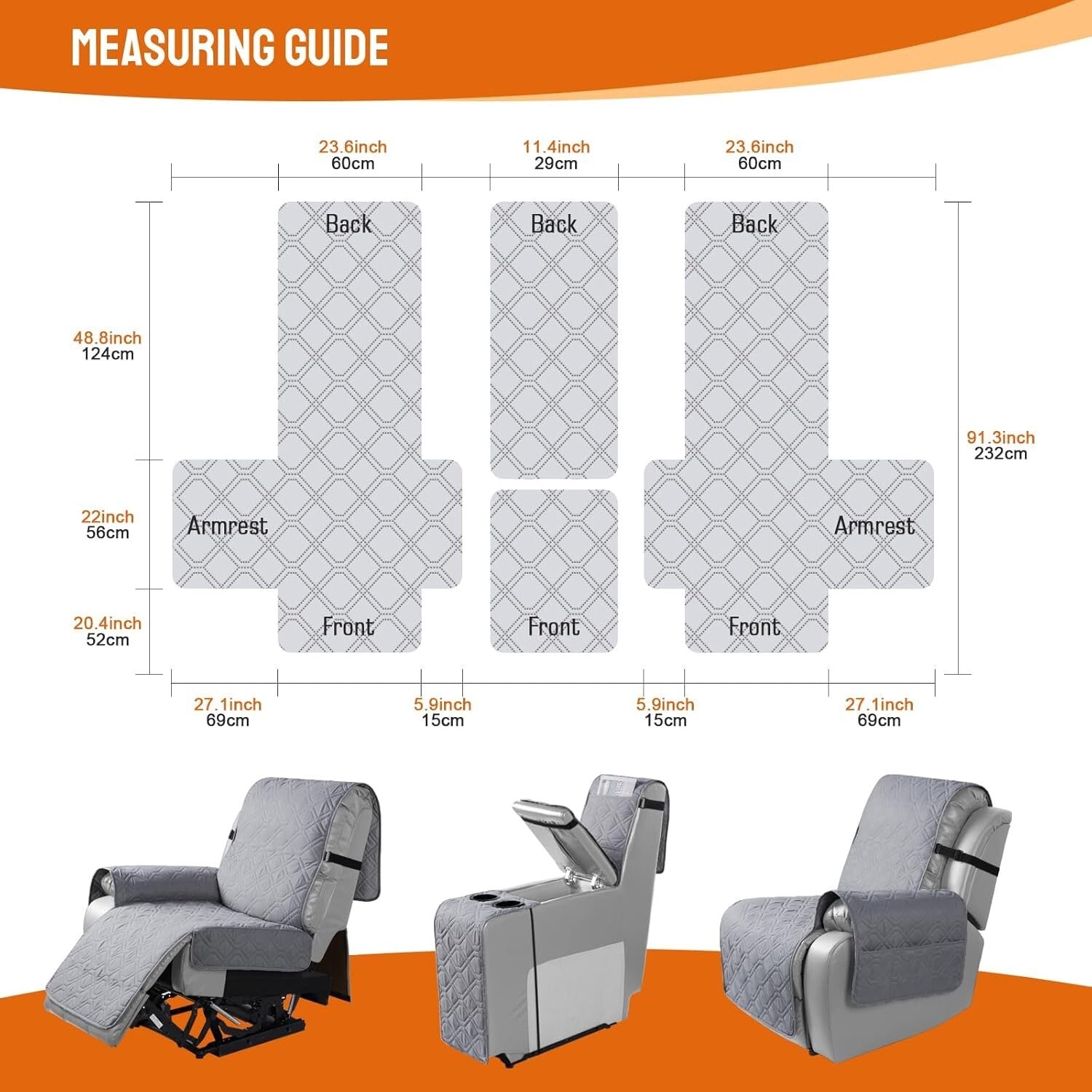 Slip-Resistant Two-Seater Recliner Cover with Console & Side Pockets - Easy Care