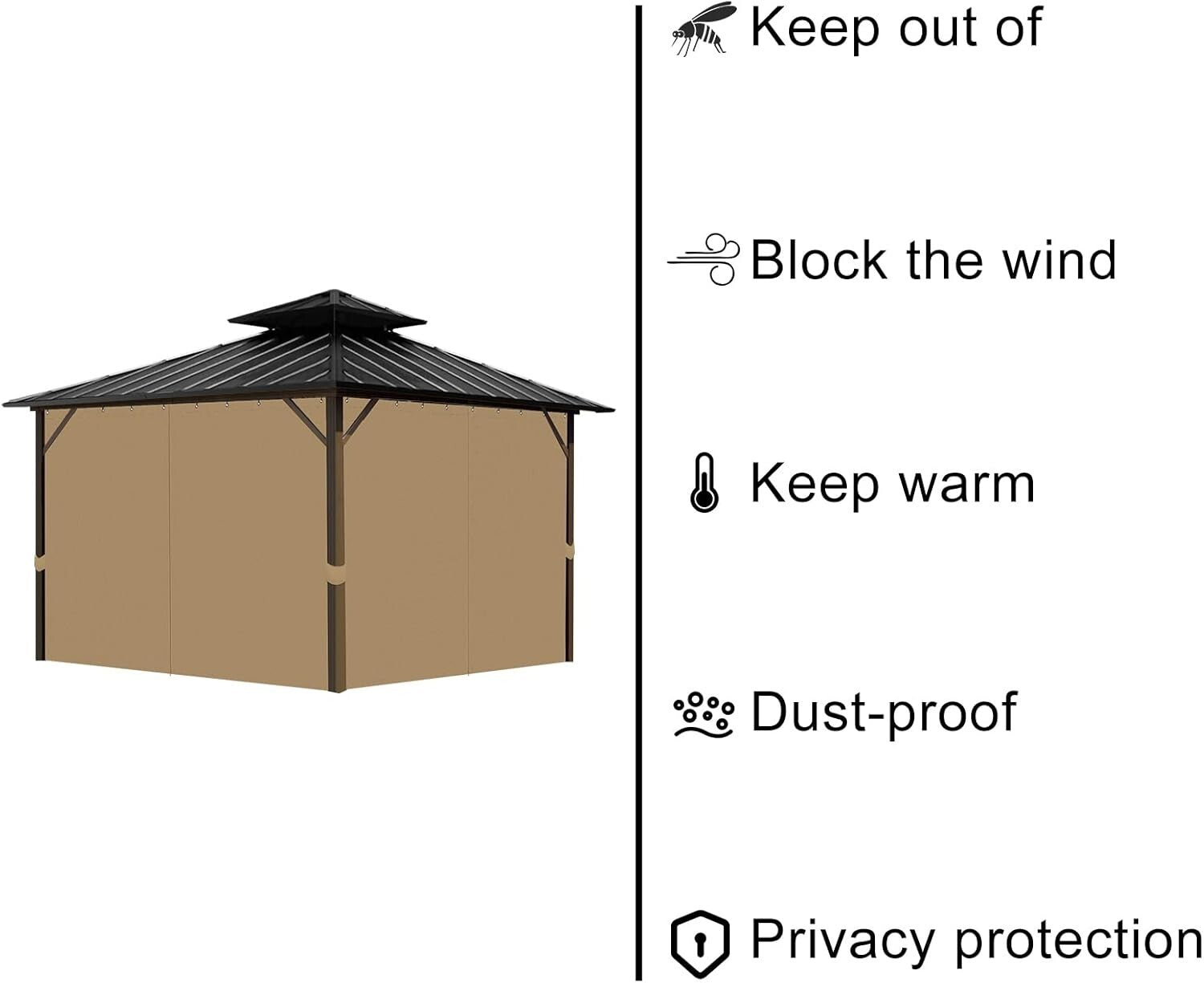 Elegant Outdoor Gazebo Curtain Set with 4 Panels - 10' x 12', Easy Install