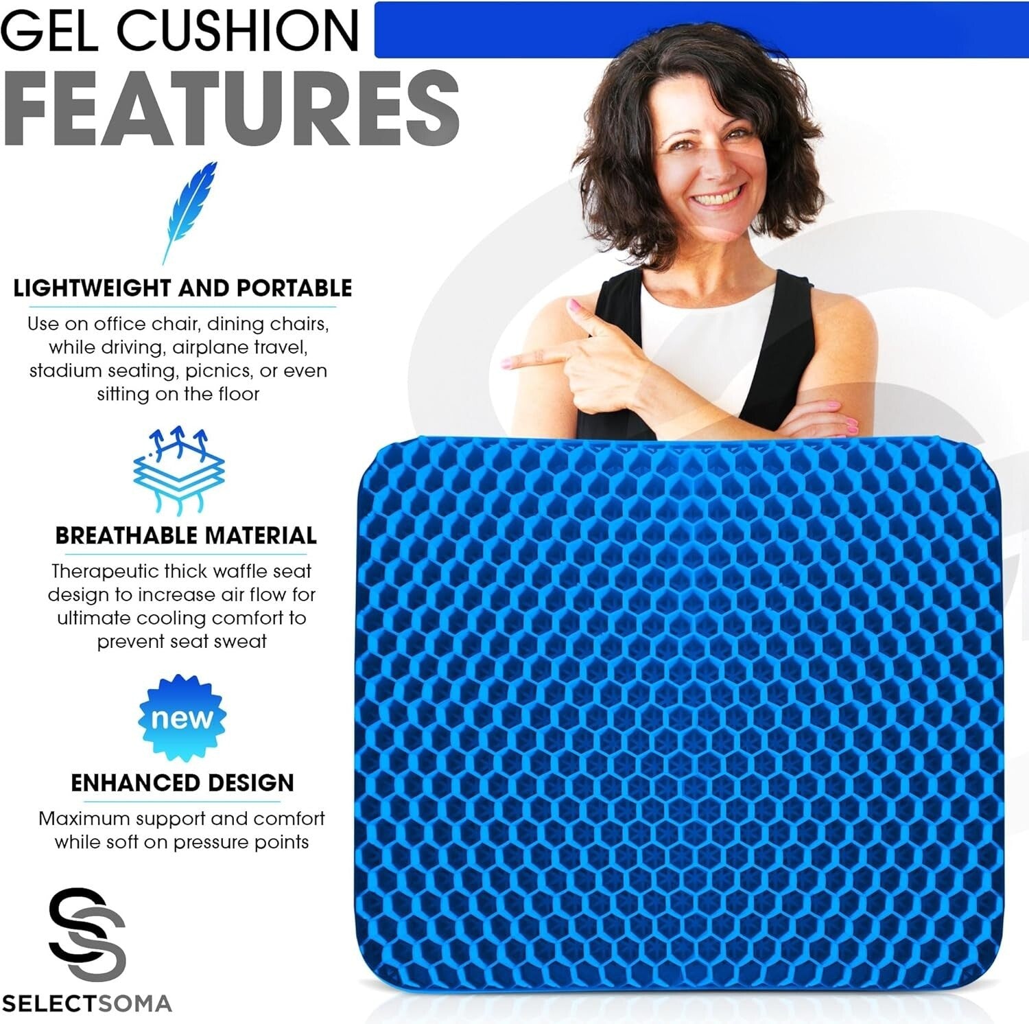 Breathable Pressure Relief Gel Cushion for All Ages – Perfect for Long Sitting