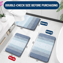 Load image into Gallery viewer, Fluffy High Pile Blue Bathroom Rug Set, Quick Dry &amp; Machine Washable - 3 Pieces