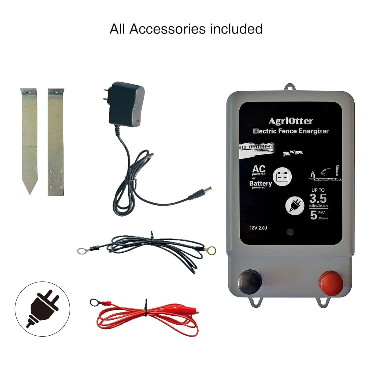 Dual Power Electric Fence Energizer: 10000V 2J Pulse for 20 Acre Protection