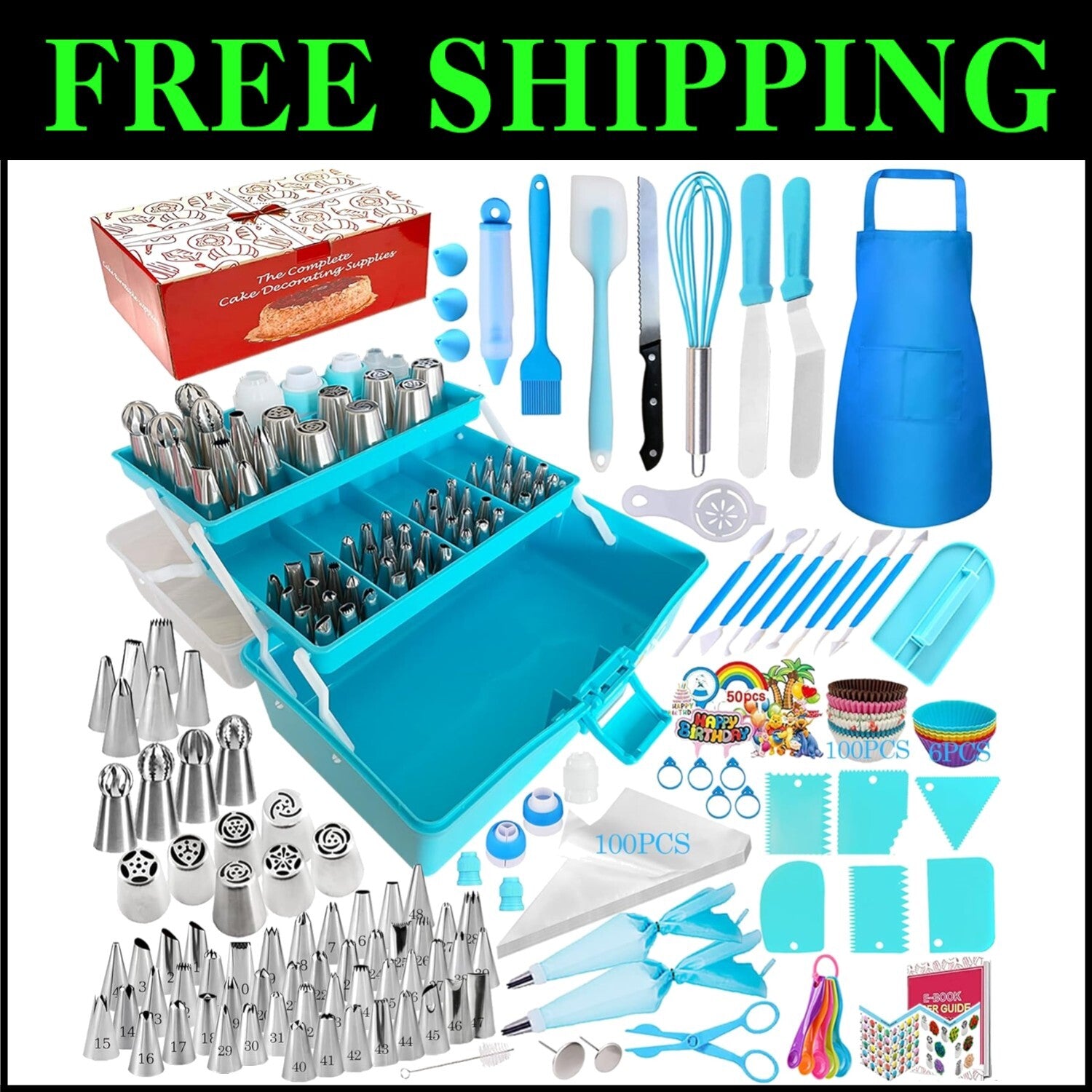 Professional Cake Decorating Kit - 368 Pieces with Piping Tips & Storage Box