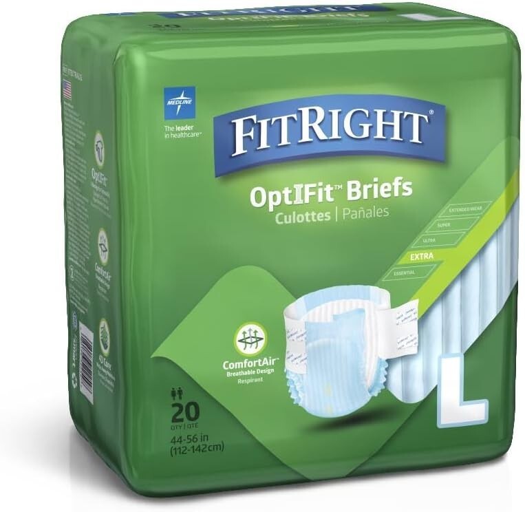 Moderate Absorbency Disposable Adult Diapers with Resealable Tabs - Large Size